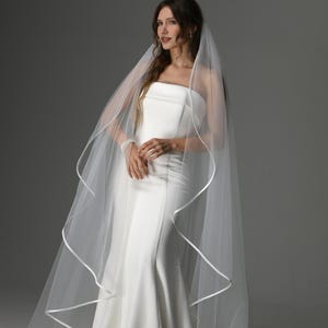 Minimalist Bridal Veil, Cathedral Length, Italian Tulle, Horsehair Trim