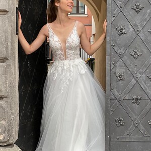 French Lace Wedding Dress, Viki, Tulle Wedding Gown, Sleeveless Wedding Dress, Bridal Gown, Boho Wedding Dress, Unique Bridal Gown,Dress image 4