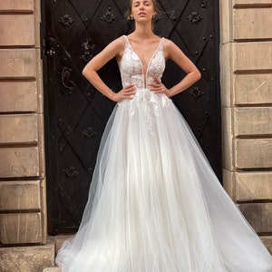 French Lace Wedding Dress, Viki, Tulle Wedding Gown, Sleeveless Wedding Dress, Bridal Gown, Boho Wedding Dress, Unique Bridal Gown,Dress image 3