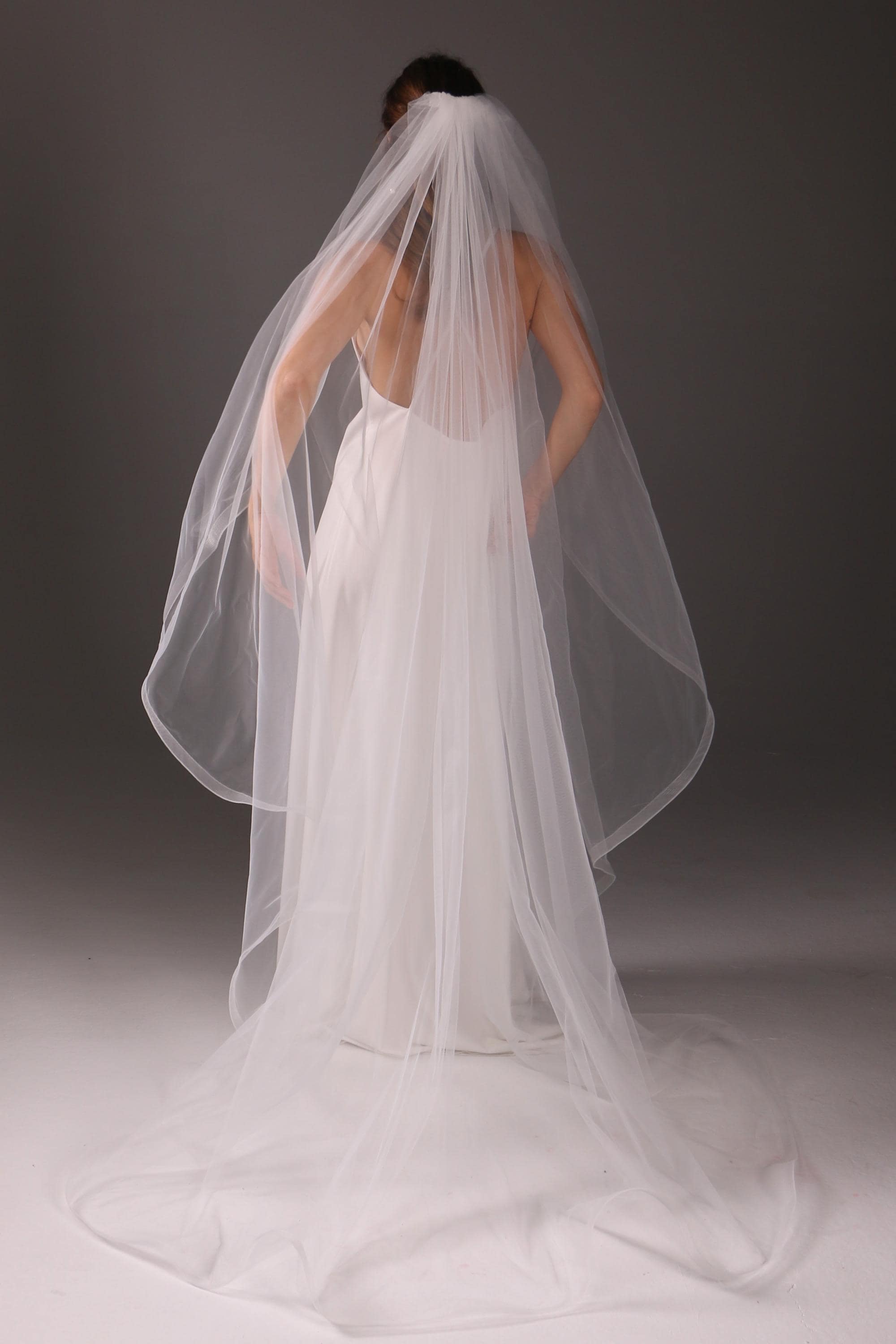Chapel Wedding Veil 95 Inch One Tier Cascade Horsehair Edge  display picture 1