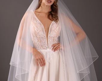 Chapel Length Wedding Veil Two Tier Pencil Edge Bridal Veil Soft Tulle Minimalist Veil Lightweight Modern Bride Veil