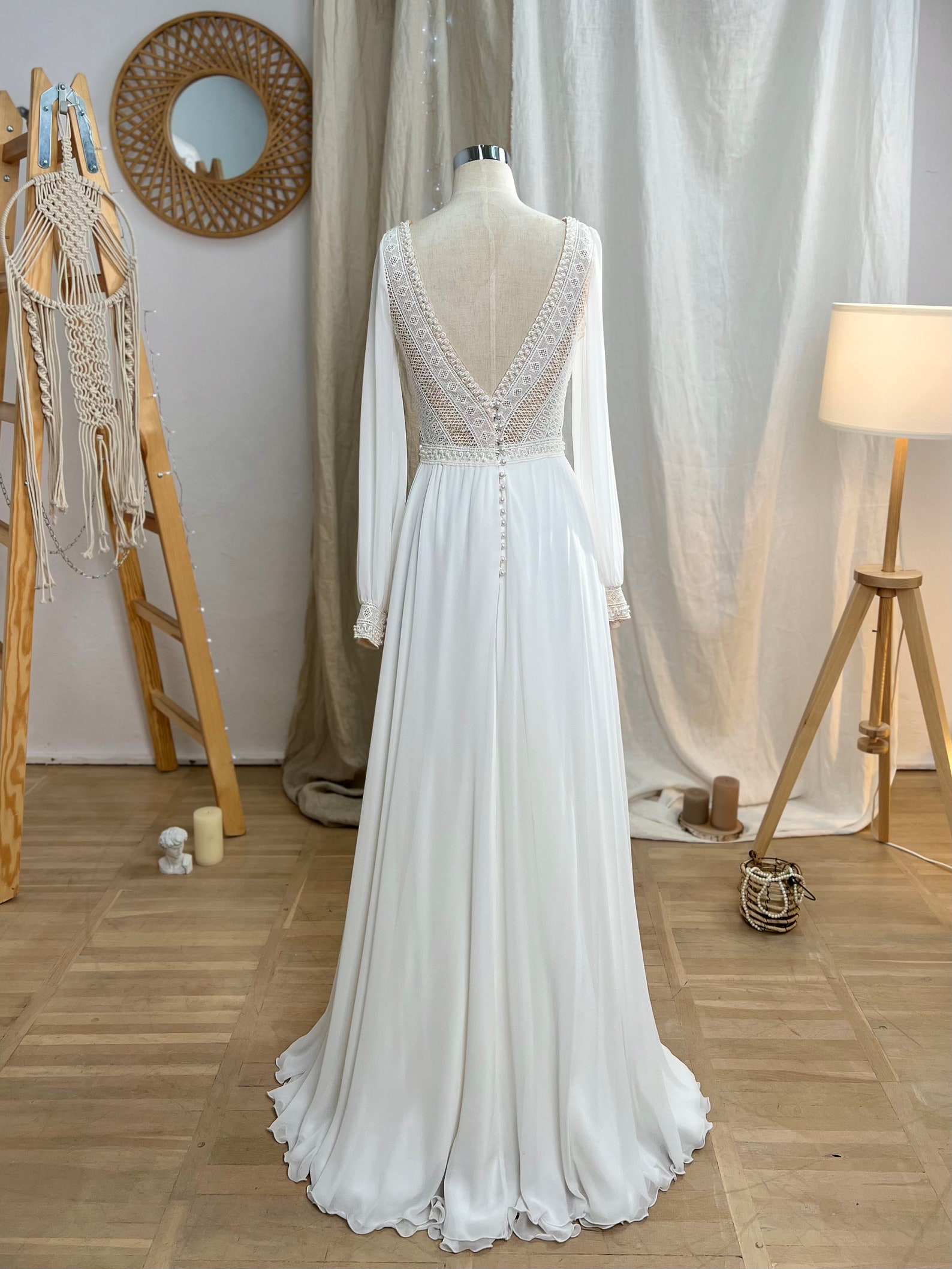 Wedding Dress, Long Train Wedding Gown, Open Back Wedding Gown, Beaded ...
