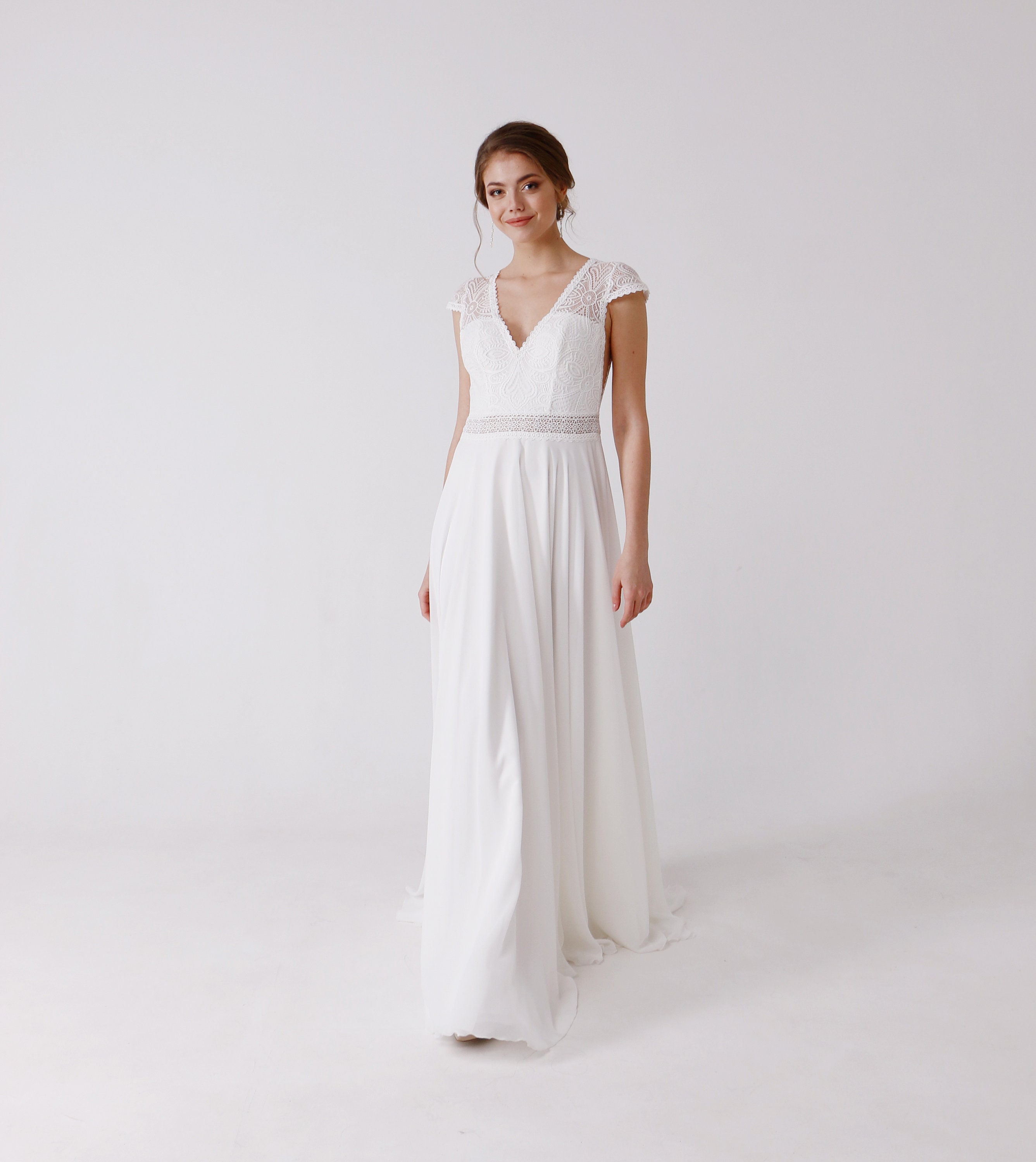 Champagne Wedding Dress, Sleeveless Wedding Dress, Long Train Wedding