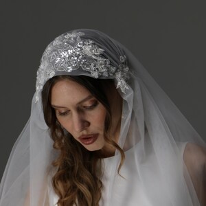 Romantic boho bride in lace cap wedding veil