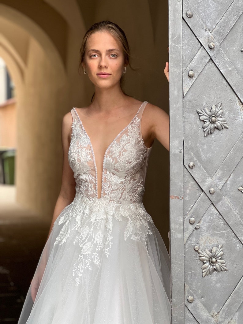 French Lace Wedding Dress, Viki, Tulle Wedding Gown, Sleeveless Wedding Dress, Bridal Gown, Boho Wedding Dress, Unique Bridal Gown,Dress image 1