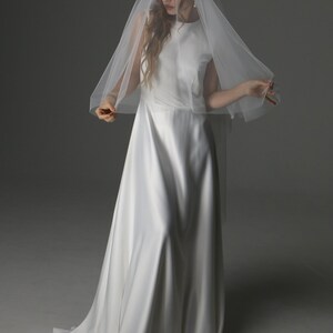 Lace appliqué juliet cap veil with soft tulle layers