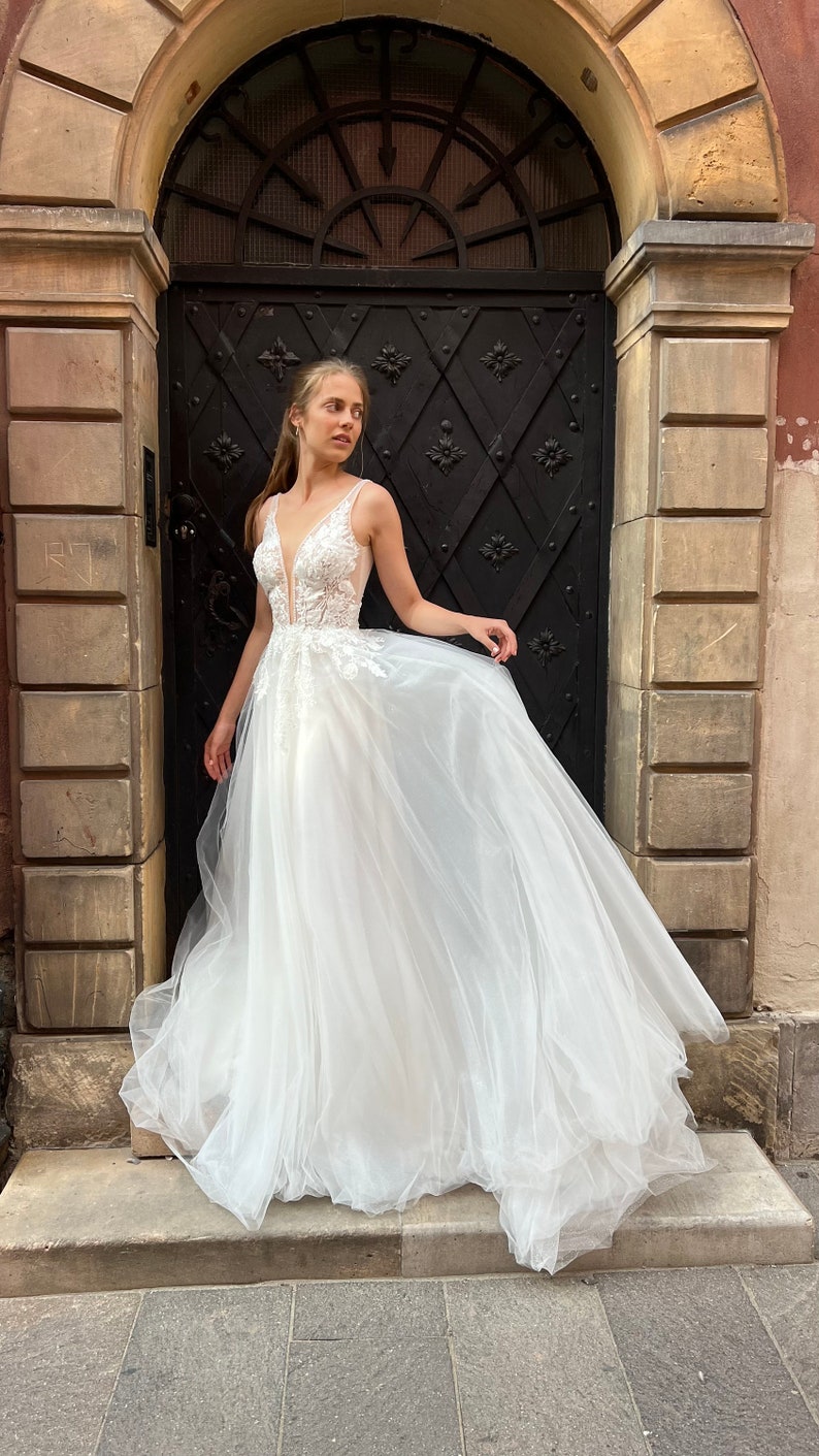French Lace Wedding Dress, Viki, Tulle Wedding Gown, Sleeveless Wedding Dress, Bridal Gown, Boho Wedding Dress, Unique Bridal Gown,Dress image 2