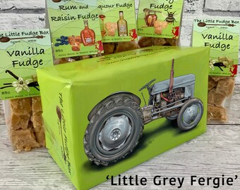 Ferguson TE20 little grey fergie Fudge Gift Box tractor personalised  5 flavours hand made Wales | Christmas day Present | crumbly farming