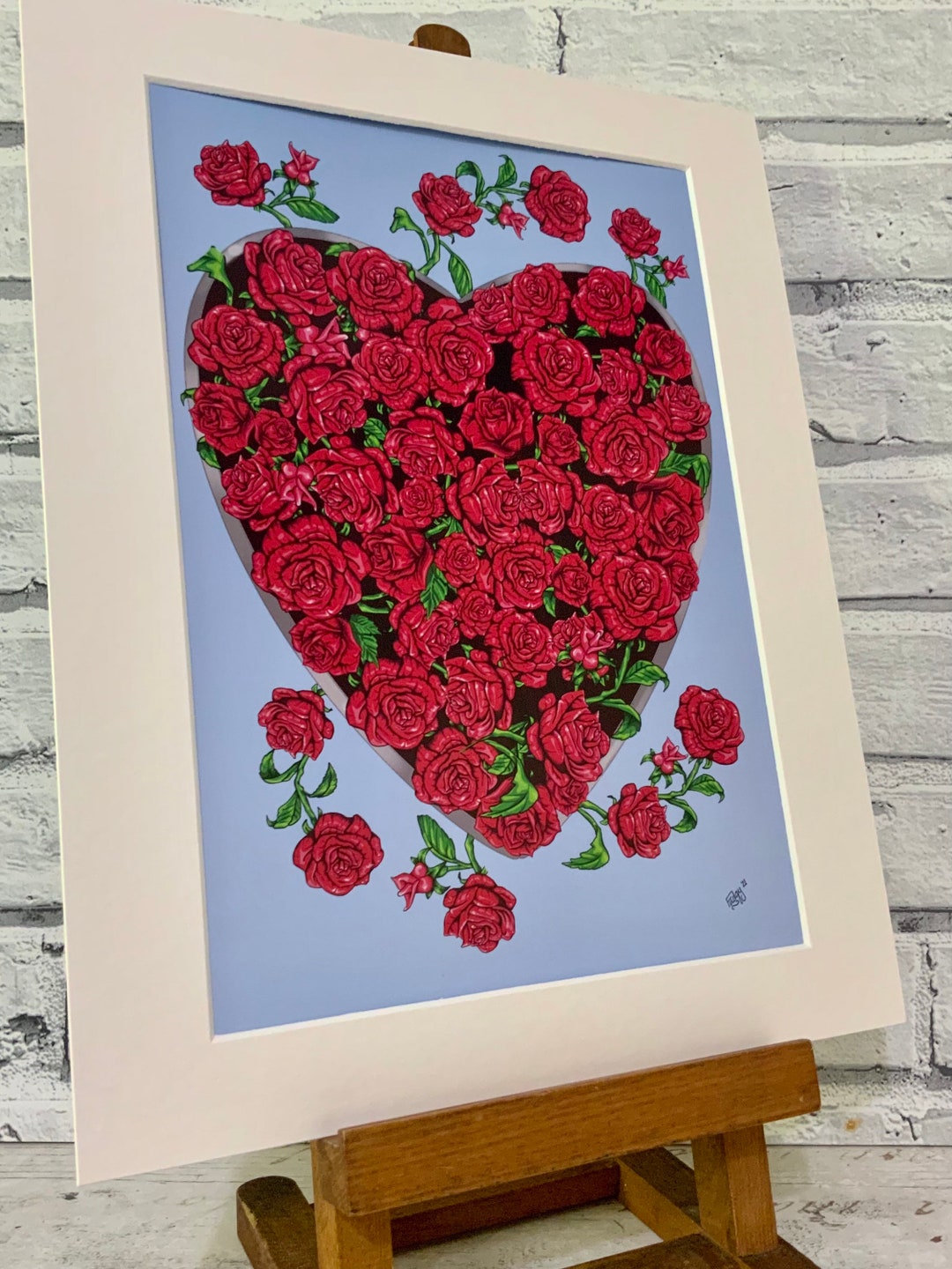 Rose Heart Wall Art A4 Print Mounted Gift Birthday Wedding Valentines