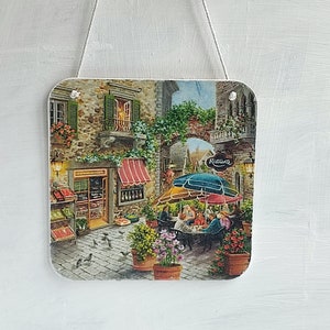 Wooden Plaque Floral Decoupage Old City Cafe