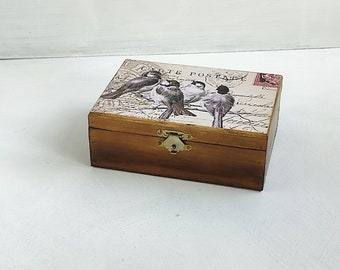 Small Box Birds Post Handmade Decoupage