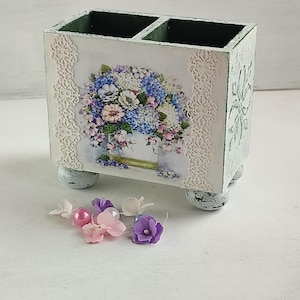 Shabby Chic Makeup Brush Decoupage Wooden Box Handmade