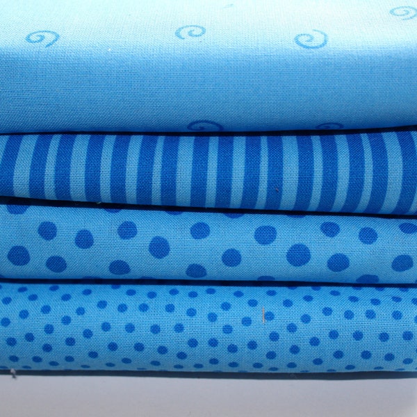 Kinderstoffe * Westfalenstoffe * Junge Linie * 4 x blau Baumwollstoffe * Landhausstil * Stoffpaket * Patchworkstoffe