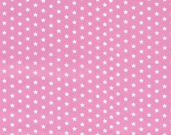 Könnte beinhalten: Ein rosa Stoff mit einem weißen Sternenmuster. Die Sterne sind gleichmäßig verteilt und bilden ein sich wiederholendes Muster.