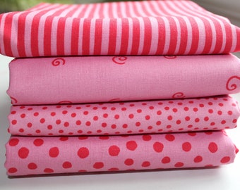 Kinderstoffe * Westfalenstoffe * Junge Linie * 4 x rosa Baumwollstoffe * Landhausstil * Stoffpaket * Patchworkstoffe