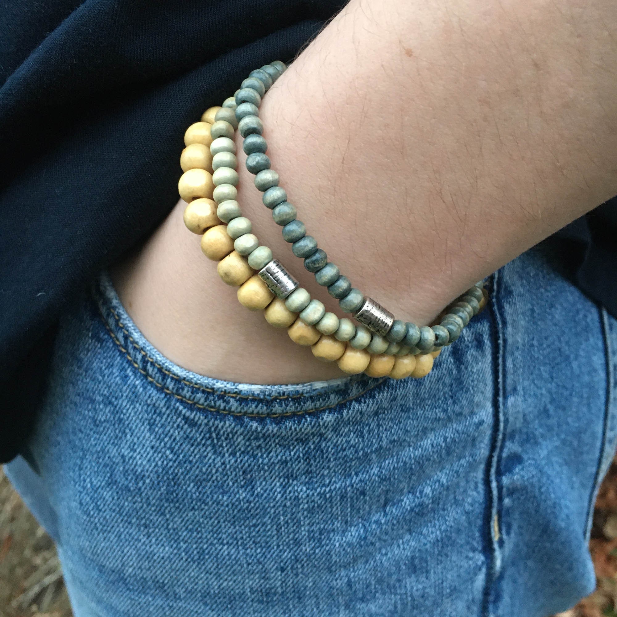 Wooden Bracelets Stacking Bracelets Men Natural Beaded Etsy