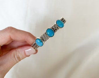 Solid Navajo turquoise bangle 925 sterling silver adjustable in western style protective bangle