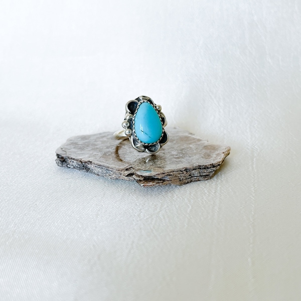 Bague Navajo Turquoise Taille 50.5 Bague Western Boho en argent sterling 925 faite à la main des États-Unis