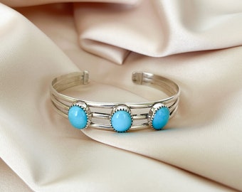 Unique Navajo turquoise bangle 925 sterling silver adjustable boho designer cuff western style