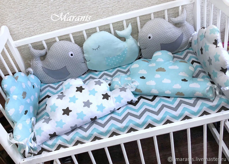Crib clouds pdf Clouds crib beddingCrib bumper clouds Diy Etsy
