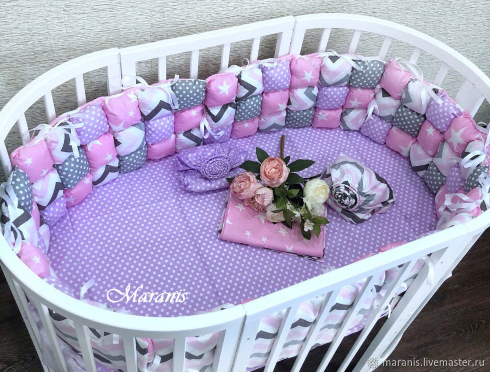 Bumpers in an oval crib Bumpers for cribs Crib bumper for Etsy