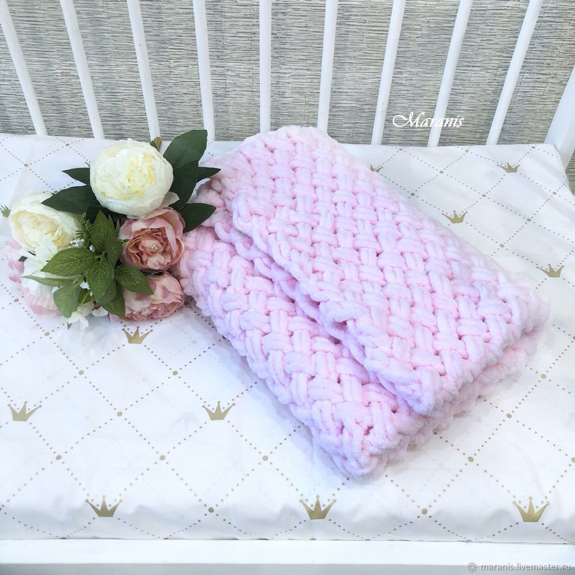Blue Knitted blanket for the baby Knitted plaid alize puffy Etsy