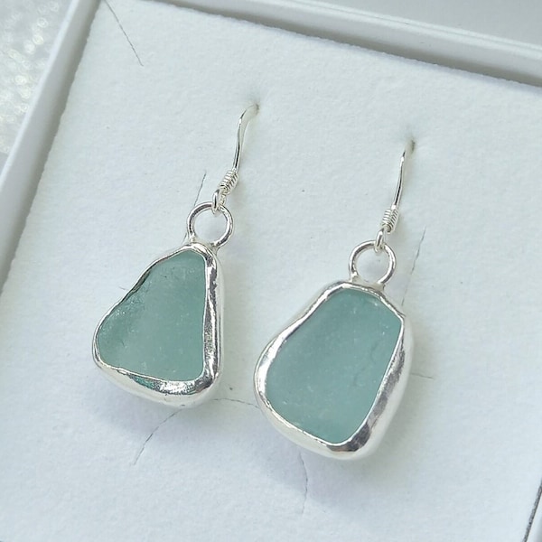 Scottish Sea Glass Open Bezel Sterling Silver Earrings - Seafoam