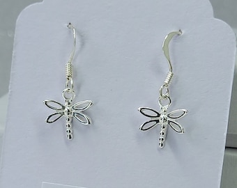 Sterling Silver Dragonfly Charm Earrings