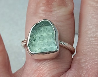 Bague en argent sterling avec verre de mer d'Écosse taillé en diamant - Écume de mer - Taille britannique O