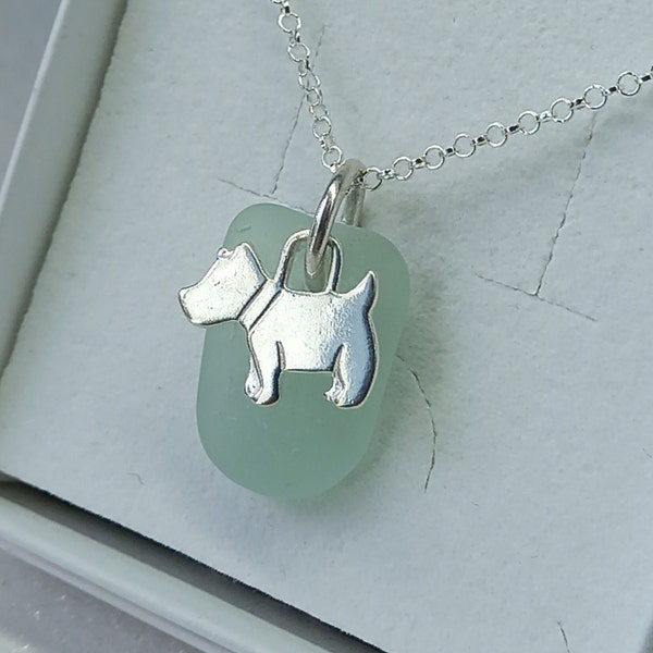 Collier à breloques chien scottie en verre de mer écossais - argent sterling - différentes couleurs disponibles