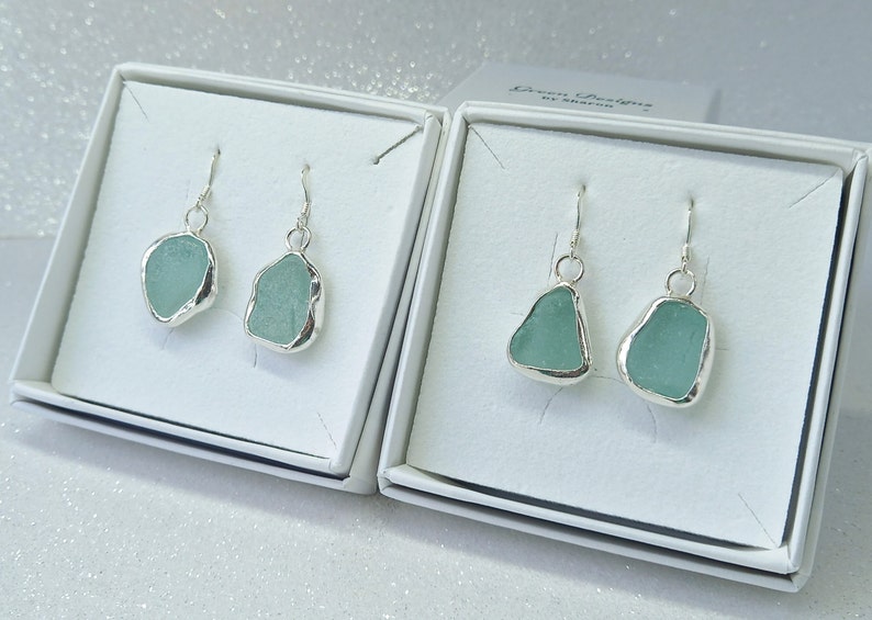 Boucles d'oreilles en argent sterling avec lunette ouverte en verre de mer écossais Écume de mer image 7