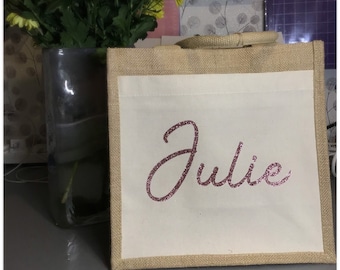 Personalised reusable tote jute bag, birthday gift, Mother’s Day gift, gift bag