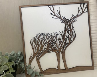 Deer Wall Art, Stag Wall Display, Gift for her, Gift for him, Secret Santa gift, wooden wall art