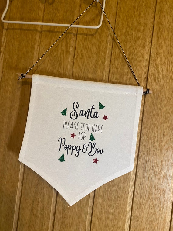 Santa Please Stop Here Personalised Canvas Door Hanger, Canvas Banner,  Santa Sign, Christmas Banner - Etsy