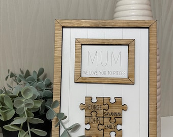 Personalized Jigsaw Puzzle Frame, Custom Names, Gift for Mum