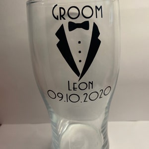 Personalised pint glass groom, best man groomsman gift for wedding