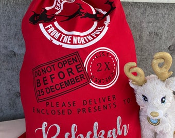 Personalised Santa sack, Christmas gift sack, Christmas gift, Christmas Eve, Red Santa sack