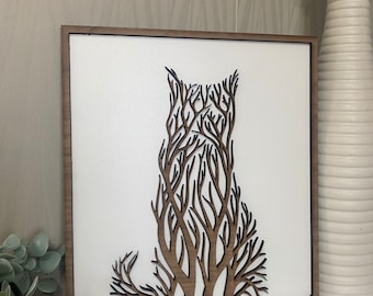 Walnut Wooden Cat Wall Art, Gifts for Cat lovers, gifts for her, gifts for him, Christmas gift, secret Santa gift
