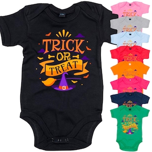 Trick or Treat Witch Organic Baby Vest | Funny Halloween Costume Newborn Gift Birth Baby Shower Cute Baby Boy Girl Announcement