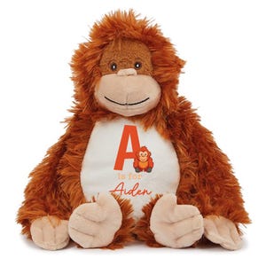 Peluche initiale orang-outan de A à Z personnalisée | Prénom singe jouet mignon cadeau nouveau-né faire-part de naissance douche de bébé attend 1er anniversaire garçon
