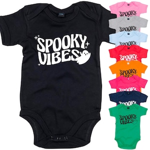 Spooky Vibes Organic Baby Vest | Cute Halloween Ghost Funny Newborn Gift Birth Baby Shower Cute Baby Boy Girl Announcement