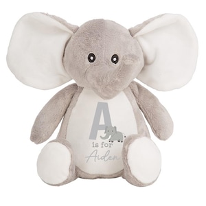 Personalised A-Z Elephant Initial Plushie | Name Toy Cute Newborn Gift Birth Baby Shower Announcement Expecting 1st Birthday Boy Girl