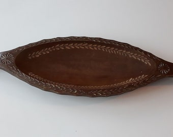 Vintage 50s Hand Carved Wooden Folk Art Serving Tray,Vintage Serving Bowl,Home Decor