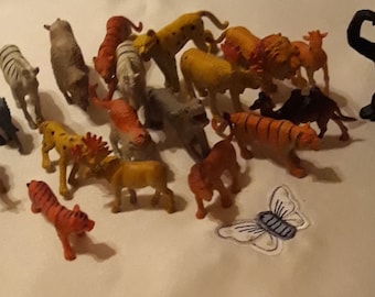 vintage 80s Set de 30 pièces Animaux Jouets,Set Caoutchouc Animaux Sauvages Jouets,Cadeau vintage