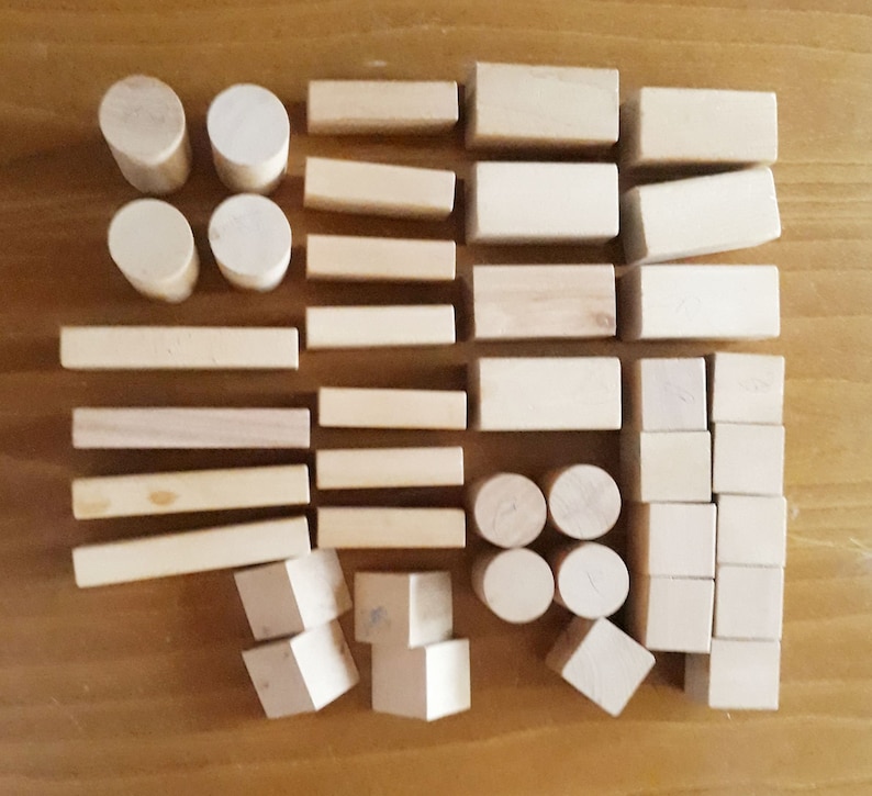 Vintage 90s Set of 40 Wooden Beige Blocks,Different Shapes Blocks,Wooden Building Blocks Children/'s Toy