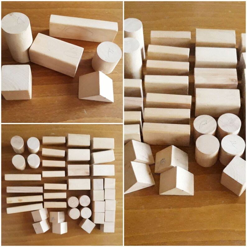 Vintage 90s Set of 40 Wooden Beige Blocks,Different Shapes Blocks,Wooden Building Blocks Children/'s Toy