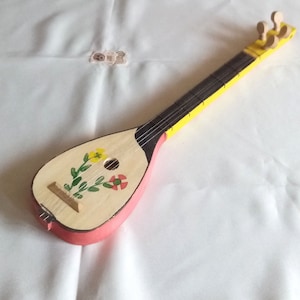 Vintage 80s Handmade Replica Tambourine,Croatian Folk Music Instrument,Wooden Hand Painted Floral Ornaments,Home Decor or Vintage Gift