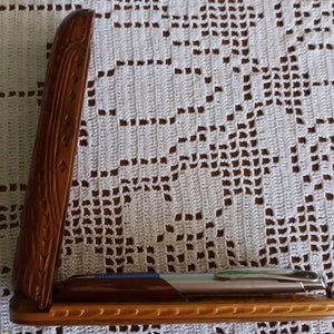 Vintage jaren 70 houten case voorTwo pennen, handgemaakte houten gesneden bloemen patroon geval, houten deksel case, vintage cadeau