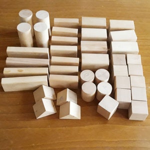 Vintage 90s Set of 40 Wooden Beige Blocks,Different Shapes Blocks,Wooden Building Blocks Children's Toy