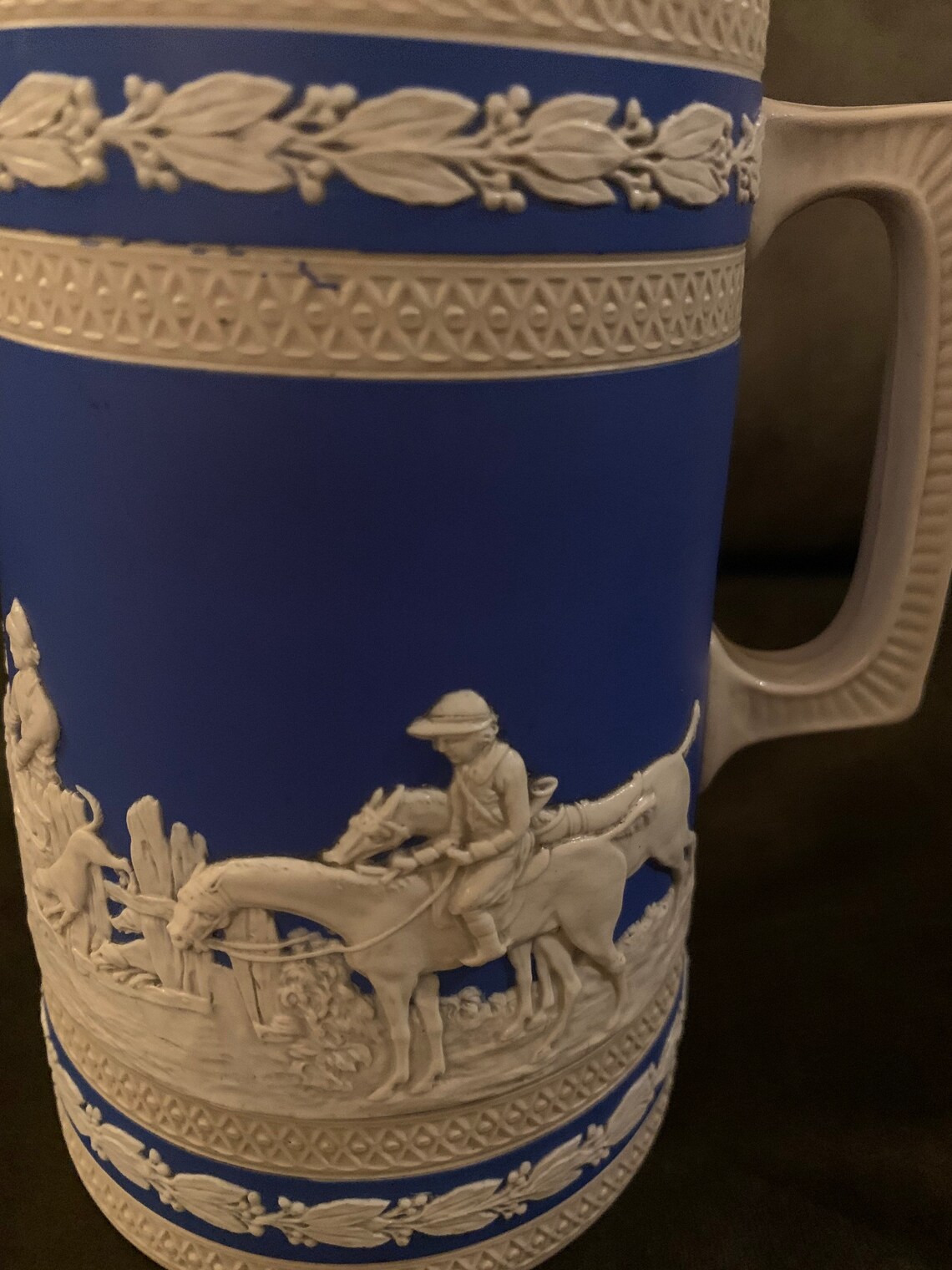 Copeland Spode Blue Jasperware Tall Pitcher of a Hunting Scene Etsy UK